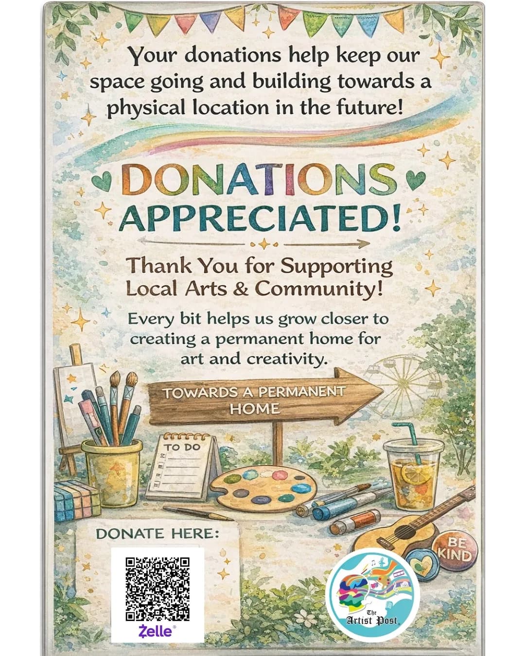 Donations appreciated — toward a permanent home for art